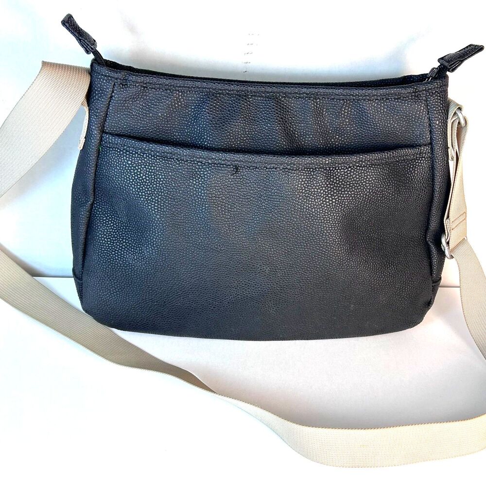 Haiku Women's Black Pebble Floral Faux Leather Purple Flower Accent Shoulder Bag - Picture 5 of 13